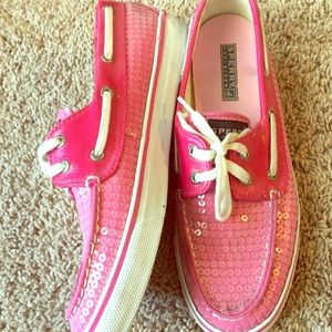 Pink and White Sequin Sperry Boat Shoes SZ 8.5
